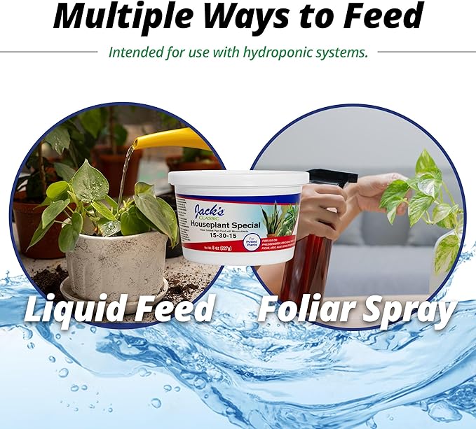 Jack's Classic 15-30-15 Houseplant Special Water-Soluble Fertilizer with Micronutrients to Green-Up and Increase Blooms in Houseplants 8oz 5 Pack