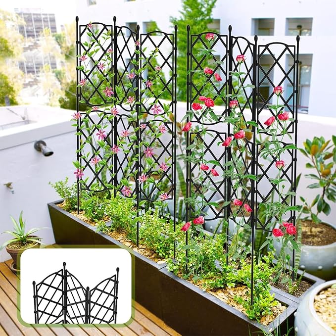 Garden Trellis for Climbing Plants Metal Garden Trellis Panels Black Plant Climbing Frame for Vines Rose Flowers Vegetables(135x46.5cm)