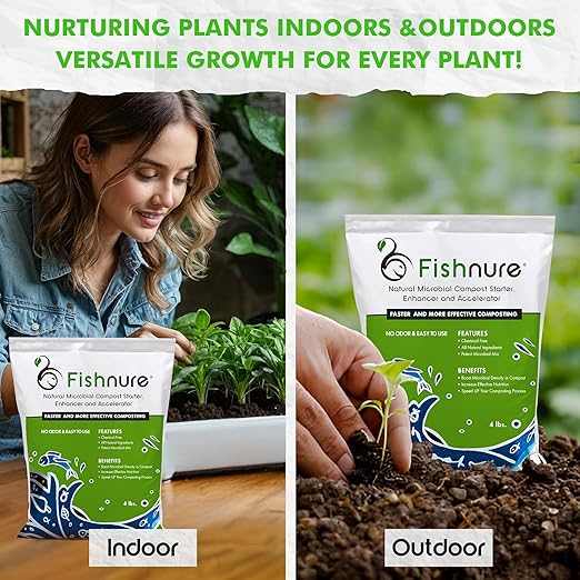 Fishnure - Odor-Free Natural Microbial Compost Starter 1 4-lb Bag for 1000 lb Compost that Can Be Used as Fertilizer for Potting Soil Indoor Plants &amp Outdoor Plant Soil Gardening Essentials