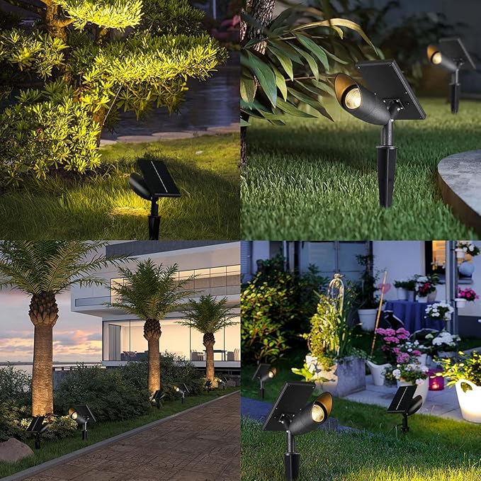 Solar SpotlightOutdoor Waterproof Led Lighting Waterproof Graden LightsSolar Landscape Spotlight Ground Lamp for Lawn Trees Flag Garden Pond Pathway Pool Area Warm Light