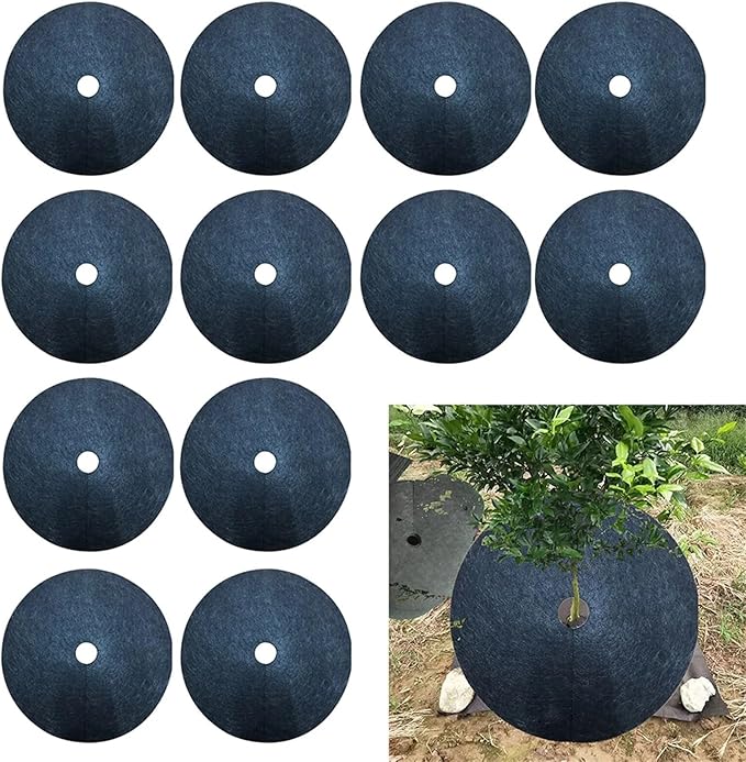 Non-Woven Tree Mulch 2pcs Fruit Tree Mulching Film Plant Breathable Moisturizing Mulch Film Non-Woven Fabric Protection Mat Tree Mulch Mats(52cm)