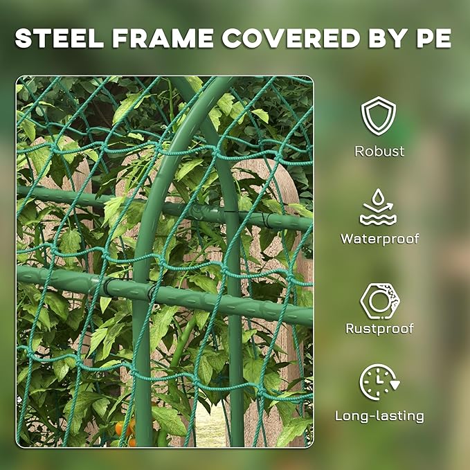 Outsunny Cucumber Trellis 6' Tall Arch Trellis for Climbing Plants Outdoor A-Frame with Plastic Coated Steel Frame and Climbing Net Support Vegetables Peas Fruit &amp Vines Green
