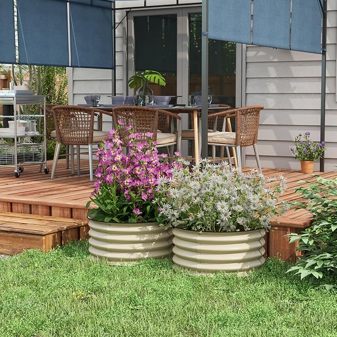Galvanized Raised Garden Beds Set of 2 - Cream White