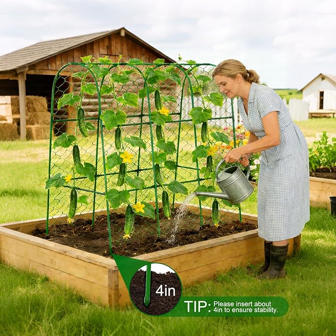 Amoskey Cucumber Trellis for Raised Beds Cucumber Trellis for Climbing Plants Outdoor with Garden Netting and Plant Clip Metal Arch Garden Trellis Ideal for Cucumbers Tomatoes and Flowers