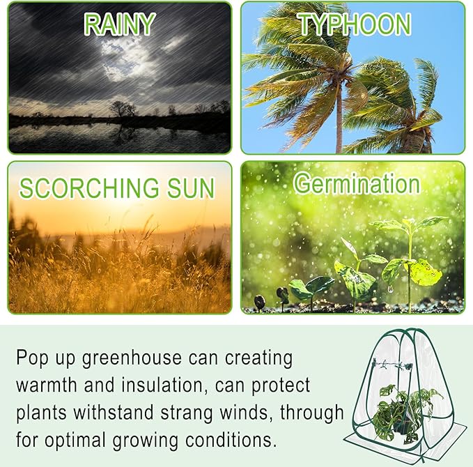 Suzile 4 Pcs Pop up Small Greenhouse for Winter Mini Greenhouse PVC Clear Easy to Install Portable Flowerpot Cover Plant Grow Tent with Nails for Indoor Outdoor Gardening 25.2 x 25.2 x 25.6 Inches