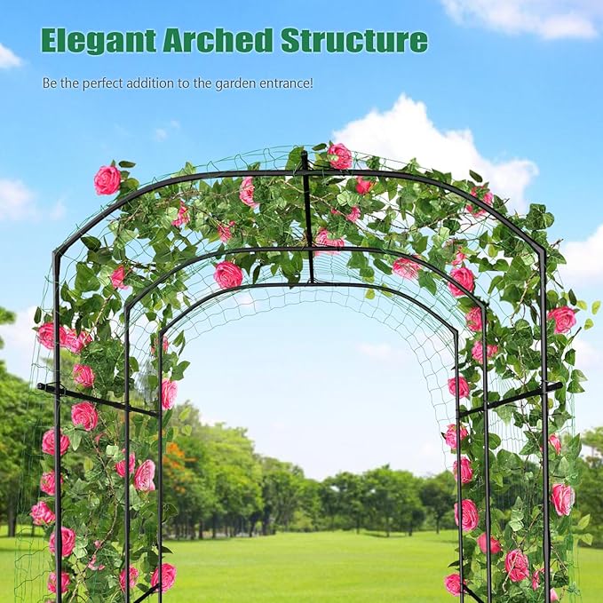 SUNYRISY Garden Arch Trellis Metal Core Trellis for Climbing Plants Outdoor 87 x 71 x 75 Tall Archway Tunnel Plant Support for Vine Cucumber Tomato Grape Vegetables Climbing Plants