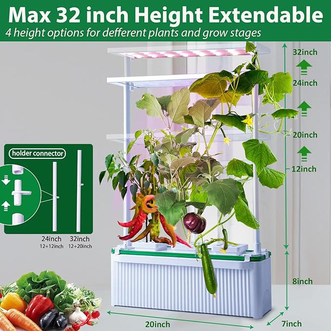 Large Hydroponics Growing System kit with TrellisSmart Indoor Hydroponic Gardening System with LED Grow Light Indoor Hydroponic Grow Kit for TomatoPepperCucumbers(7LPump)