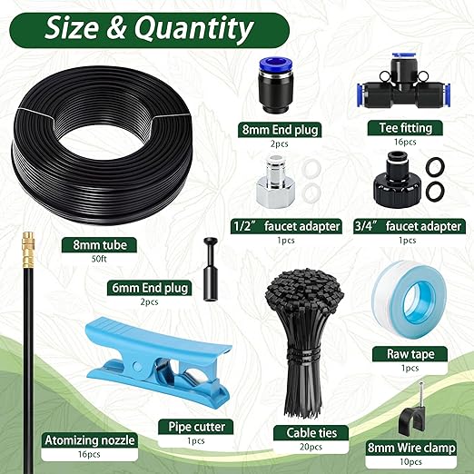 Lawn &amp Garden Watering Equipment360° Adjustable Drip Irrigation System50 ft Garden Plant Watering System with 15 Nozzles 5/16 inches Hose Greenhouse Accessories for Yard Lawn Plants