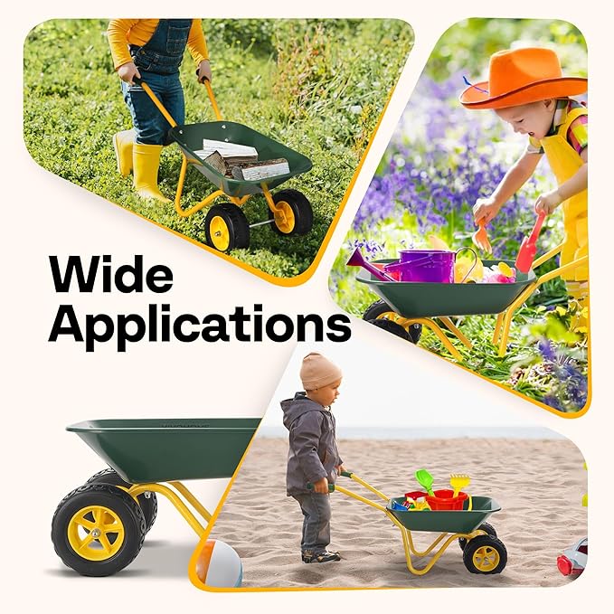 VIVOHOME Kids Wheelbarrow Children Garden cart with Toddler Gardening Tool Set Child Wheel Barrel Outdoor Indoor Toys Gift Green