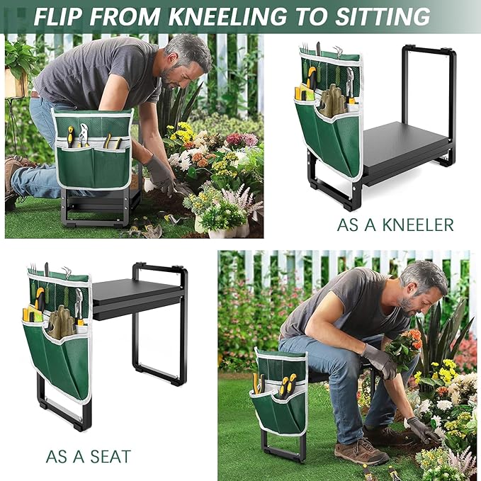 FLINTER Wider Garden Kneeler and Seat Heavy Duty Thick Gardening Bench for Kneeling and Seat - Garden Kneelers for Seniors Gardening Stools for Women Grandparents Gardeners Black