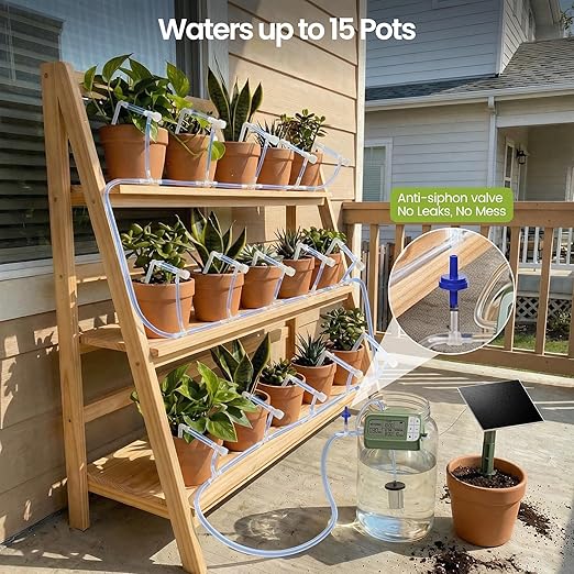 33FT 1/4'' Tube Drip Irrigation Kits Plant Watering Automatic Garden Irrigation Kits for 15 Potted Plants Plant Misters for Inside Irrigation System with Programmable Water Timer