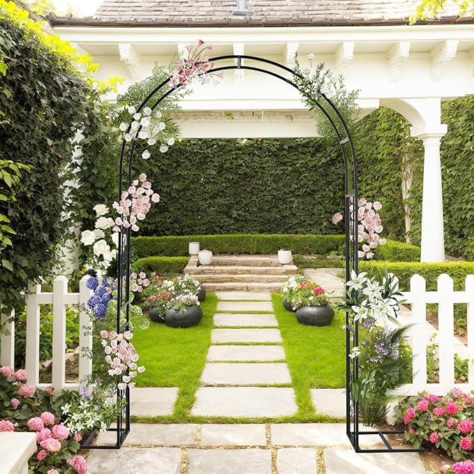 Outvita Garden Arch Trellis with Base Heavy Duty Metal Arbour Archway for Climbing Plants Outdoor Wedding Ceremony Party Patio Decor Black