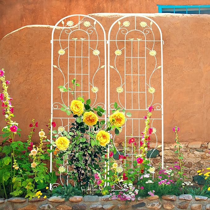 4 Pack Metal Garden Trellis 86.7 Tall Cream White Plant Support Rustproof Climbing Trellis for Vegetables &amp Flowers 19.7 Wide Easy Assembly (Cream White)
