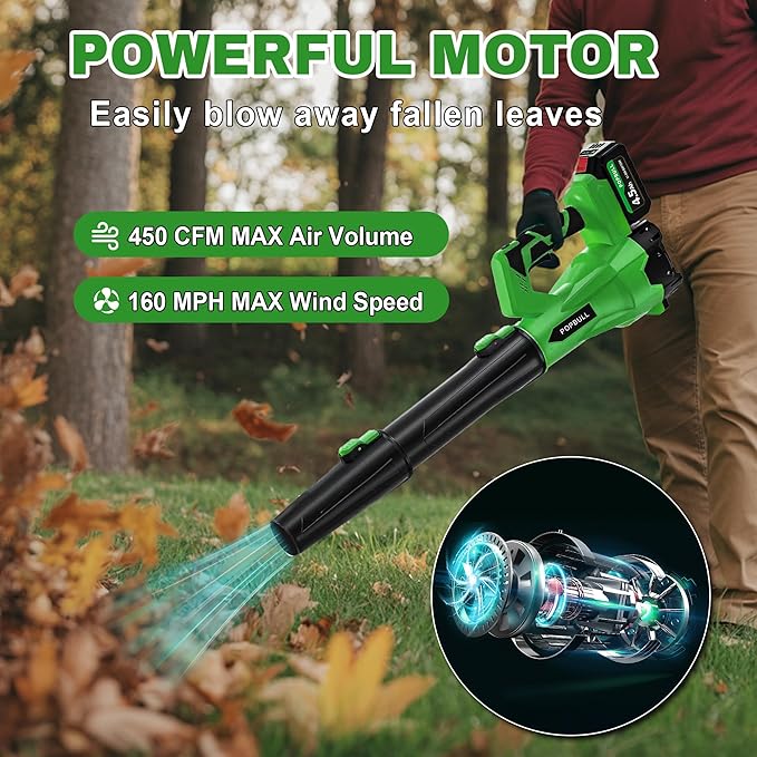 Leaf Blower 21V Cordless Blower with 2 x 4.5Ah Batteries and 1 Hour Fast Charger Lightweight Leaf Blower for Patio Cleaning Lawn Care Blowing Fallen Leaves and Dust etc.