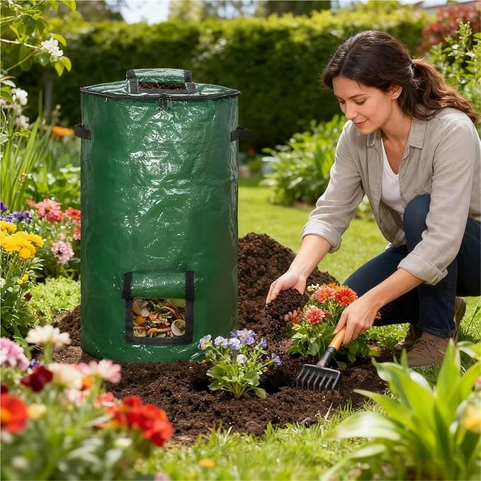 Outside Trash Storage Gardening Supplies Outdoor Garden Domestic Handle Wastebasket Home Cans Composting Container(About 35X60cm 3PCS)
