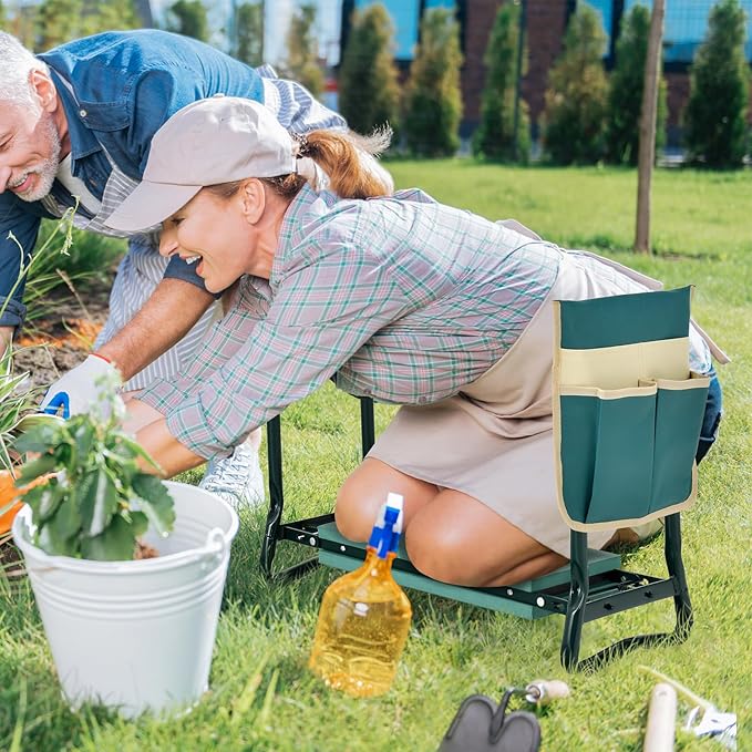 Garden Kneeler and Seat Folding Heavy-Duty Garden Stool with Removable Tool Bags Portable Gardening Gift for Gardening &amp Fishing Seniors Women Men
