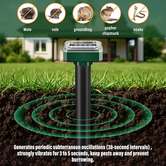 10 Pack Mole Repellent Solar Powered for Lawns Snake Repellent for Yard Solar Gopher Repellent Ultrasonic for Outdoor Get Rid of Mole Gopher Snake Groundhog Skunk Voles