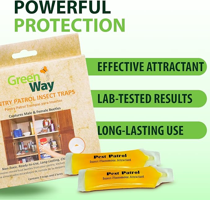 Greenway Pantry Patrol Traps Non-Toxic Pantry Moth and Insect Control Gel-Based for Flour Beetles Grain Storage and Kitchen Use 6 Packs (Includes 12 Traps and 12 Lures)