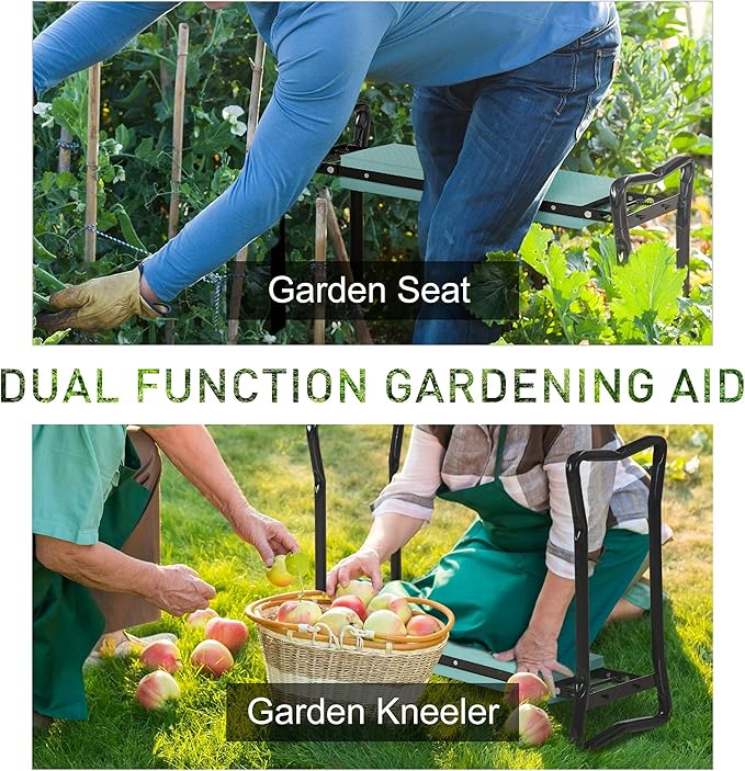 Padded Garden Kneeler &amp Seat Bench –Foldable Garden Stool with EVA Foam Cushion Spring-Loaded Handles 330lbs Support Arthritis-Friendly Design– Ergonomic Kneeling Pad for Comfortable Gardening