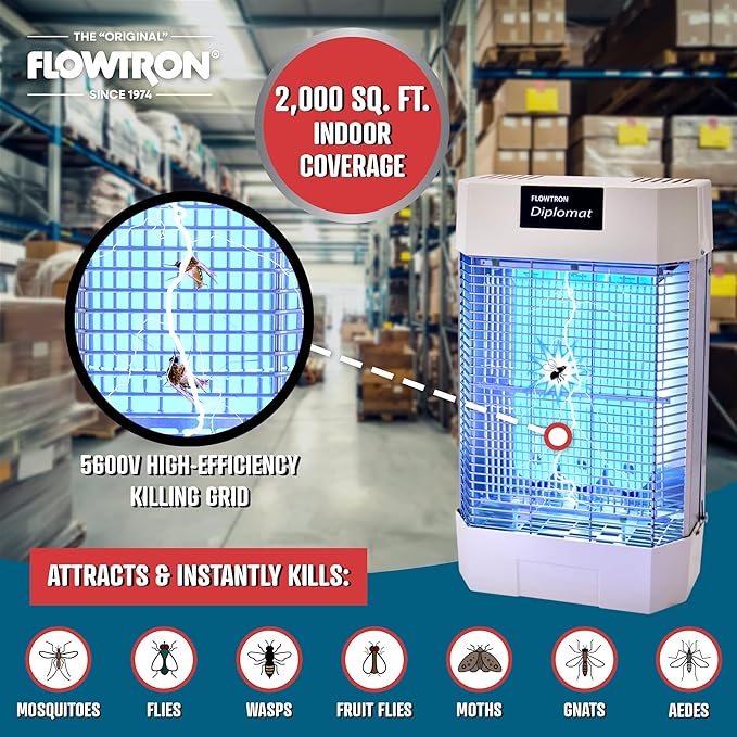Flowtron Indoor Bug Zapper | Electric Fly &amp Insect Killer with 120W UV Light Pheromone Lure Attractant Shock Kill Grid &amp Reflector Panels | 2000 Sq Ft for Kitchen Restaurant &amp Barn UL