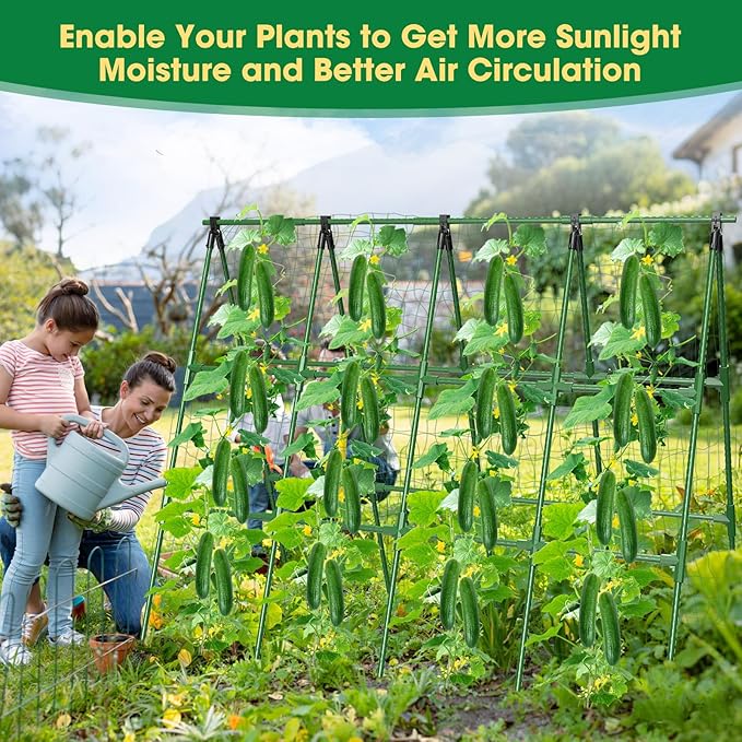 71 x 51 Cucumber Trellis for Raised Bed A-Frame Garden Trellis for Climbing Plants Outdoor Rust-Proof Metal Support for Tomato Peas Beans Zucchini &amp Vines with Netting &amp Clips