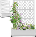 Metal Large Planter Box with Trellis for Climbing Plants Vegetables Raised Garden Bed with Privacy Screen 47L×16W×71H Garden Boxes with Wheels &amp Drainage Hole (White Diamond Lattice)