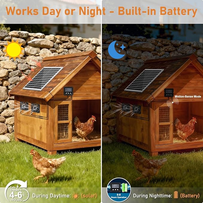 25W Solar Exhaust Fan with Battery Solar Powered Fan for Shed &amp Greenhouse 3 Modes Controller (Continuous/Timer/Motion Sensor) For Intake or Exhaust Vent Cooling for Chicken Coop Dog House