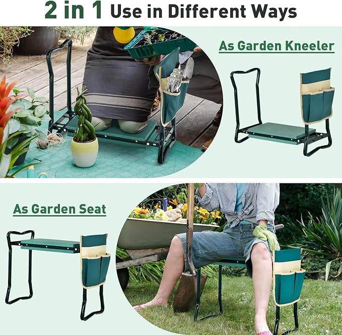 Garden Kneeler and Seat Folding Heavy-Duty Garden Stool with Removable Tool Bags Portable Gardening Gift for Gardening &amp Fishing Seniors Women Men