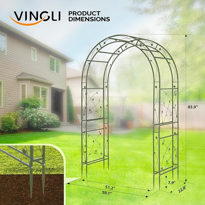 VINGLI Garden Arbor Arch for Wedding Ceremony Party Christmas Garden Decor Steel Garden Trellis for Plant Climbing Pergola for Garden Backyard Lawn (Arch Top Olive Green)
