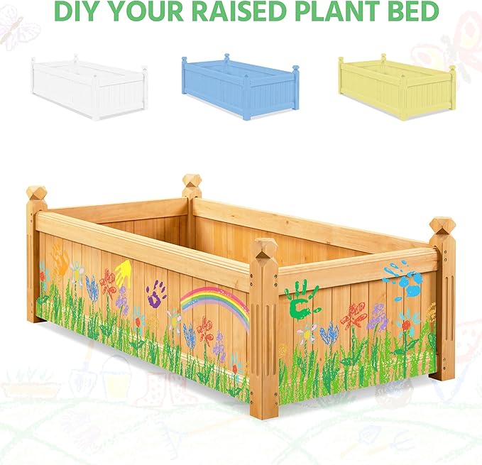 Yaheetech 46″ L × 23.5″ W × 16″ H Wooden Raised Garden Bed Horticulture Wood Rectangular Garden Planter Outdoor Raised Planter Box for Yard/Greenhouse/Vegetable/Flower/Herbs Light Brown