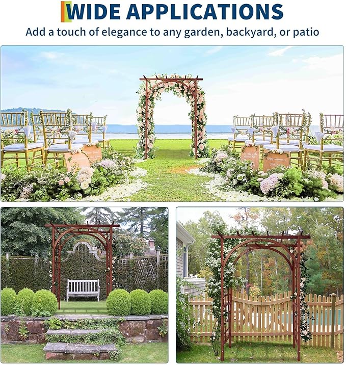 85 Wooden Garden Arbor Arch 7 ft Wood Garden Trellis with Arched and Flat Top Outdoor Walkway Arbor Stand for Plant Climbing Wedding Ceremony Decoration Pergola Patio Lawn Backyard Party