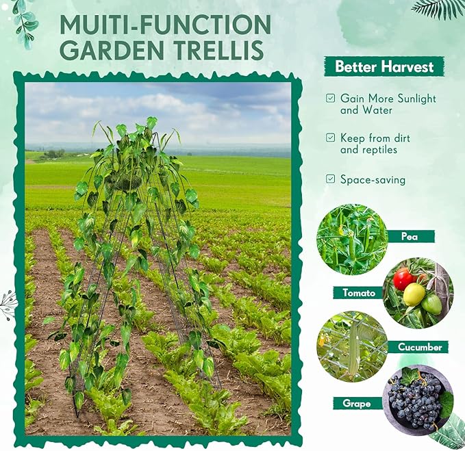 Wesiti 6 Packs Foldable Cucumber Trellis for Raised Bed 34W x 48H Adjustable a Frame Garden Trellis for Climbing Plants Outdoor Yard Metal Plant Support for Vegetables Tomato Pea Flower Vine Squash