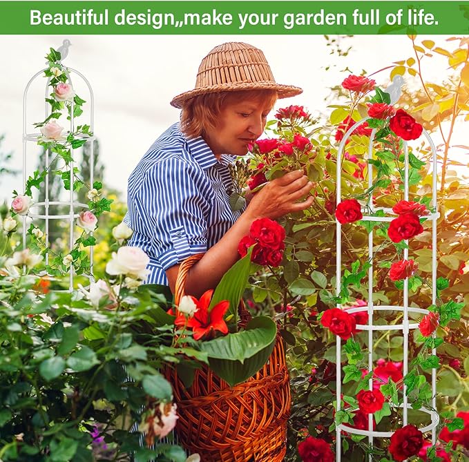 Sadnyy 4 Pack 6 ft Garden Obelisk Trellis for Climbing Plants Outdoor Rustproof Rose Pots Tall Garden Trellis for Outdoor Indoor Vines Flower Plants Support(White)