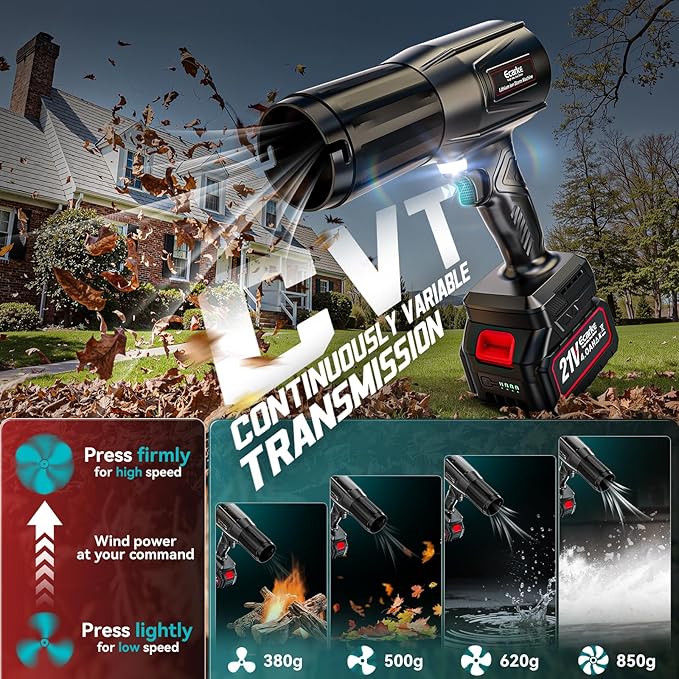 Leaf Blower Cordless Ecarke Portable Dust Cleaner 800000RPM Handheld Brushless Turbo Jet Blower for Lawn Care Patio Cleaning Leaves with 2X 4.0Ah Battery Charger Storage Case Included