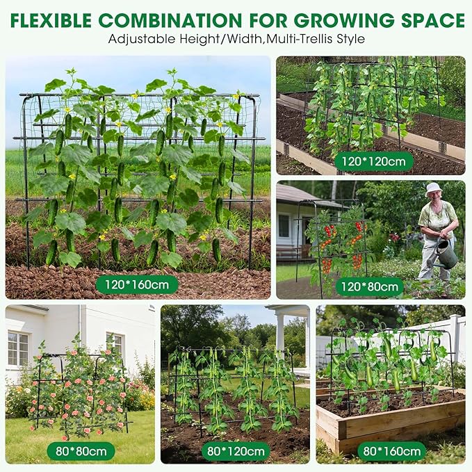 Cucumber Trellis for Raised Bed and Garden 47 H x 63 W U-Shaped Metal Garden Trellis for Climbing Plants with Nylon Netting Vegetable Support Frame