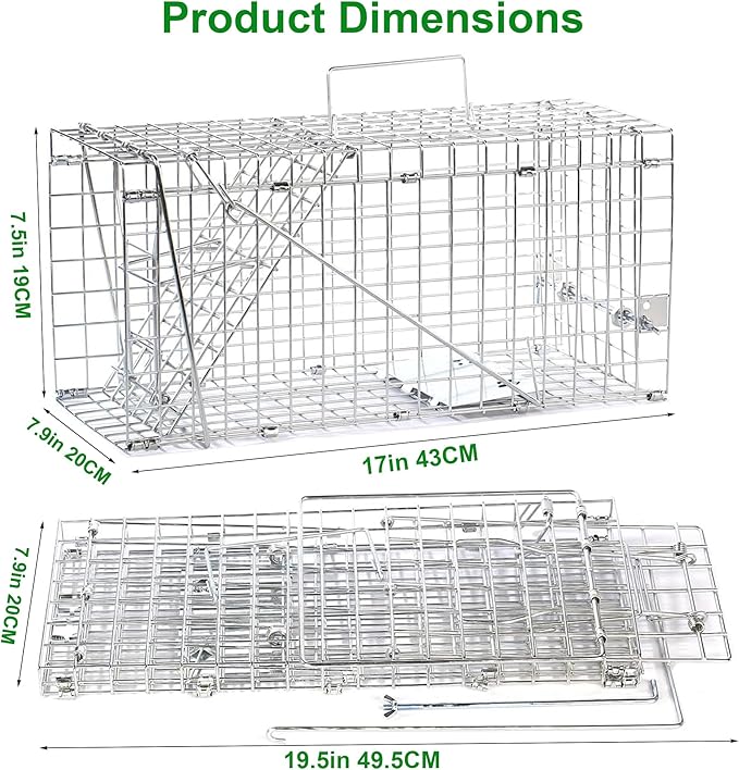 Live Squirrel Trap Foldable Heavy Duty Humane Animal Cage Trap Large Rat Trap Cage Catch and Release Chipmunk Rodent Trap that Work for Indoor and Outdoor - 17” L x 7.9” W x 7.5” H