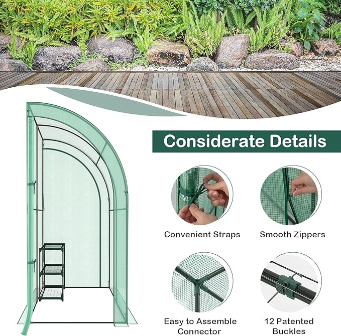 Happygrill Greenhouse Lean to Greenhouse with 3 Tiers Flower Rack Weatherproof PE Cover &amp Roll-up Zipper Doors Greenhouses for Outdoors Garden Backyard Balcony