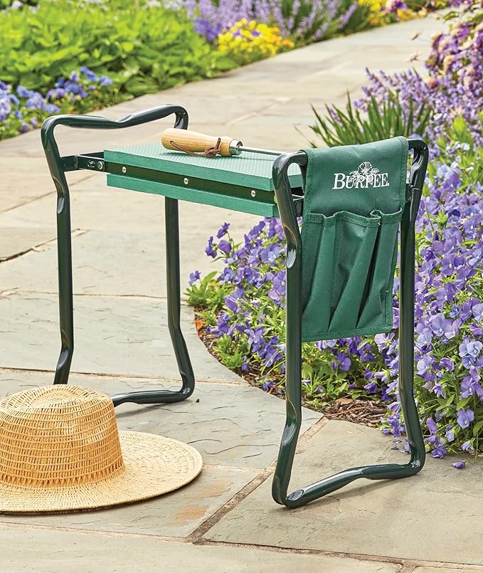 Burpee Multi-Function Garden Kneeler Seat with Padded Cushion and Detachable Tool Bag Versatile Garden Stool with Foldable Frame Ideal for Outdoor Gardening Enthusiasts (Green)