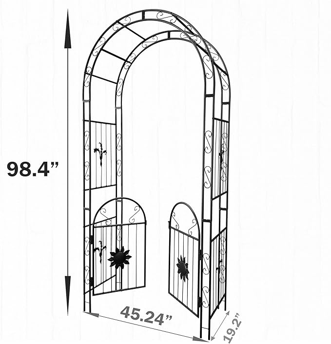 Metal Garden Arch with Doors GTrClimbing Plants Support Arch Outdoor Arch Wedding Arch Party Events Archway Black RL989