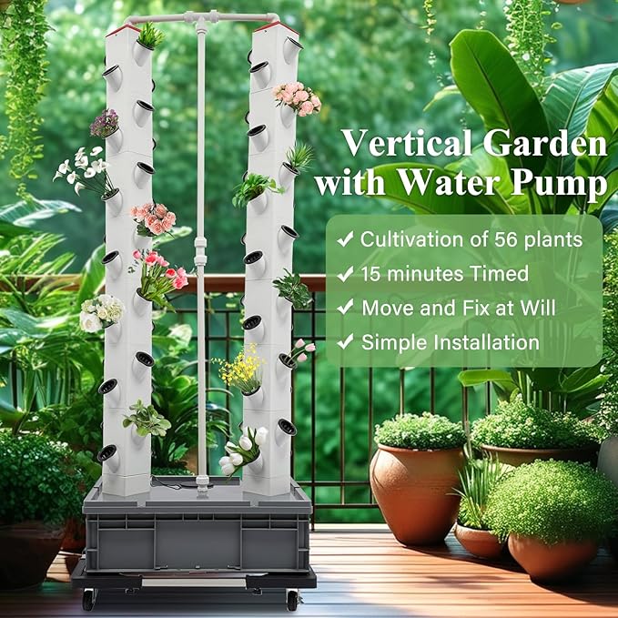 56 Pods Indoor Garden Hydroponics Growing System Vertical Garden with Water Pump Plant Germination Kit Aeroponic Veggie Flower Fruit Growth Pump System for Home