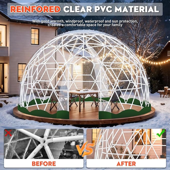 Garden Dome Tent 9.6/12/15 ft Outdoor Clear Bubble Tent for 2-8 Person All-Weather Geodesic Dome Greenhouse with Window &amp Door PVC Transparent Tent for Patio Camping Party