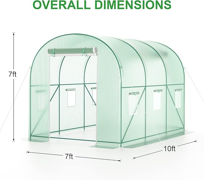 Walk-in Greenhouse with Watering System 10x7x7 FT Heavy Duty Tunnel Green House for Outdoors Gardening Plants Protable Plastic Cover Hot House with Metal Frame