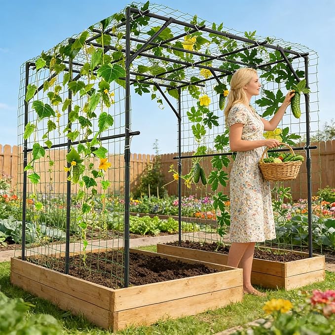 Tall Garden Arch Trellis for Climbing Plants 79in Tall Metal Plant Support Trellis Archway for Climbing Plant Vegetables Cucumber Outdoor Yard Lawn Garden Arch Tunnel Trellis