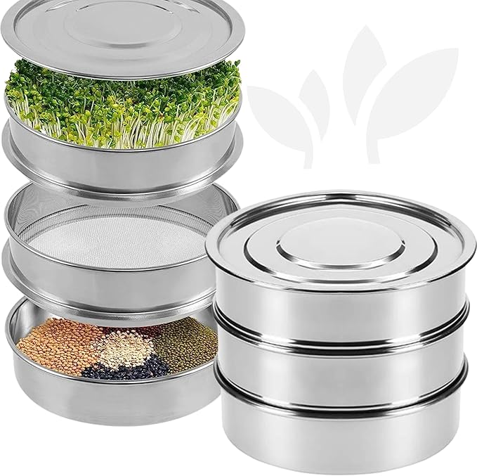 Stainless Steel Seed Sprouting Kit – Stainless Steel Sprouting Tray Round 3-Tier Seed Gardening Planter for Microgreens Broccoli Sprouts Growing Kit Microgreens Tray Germination