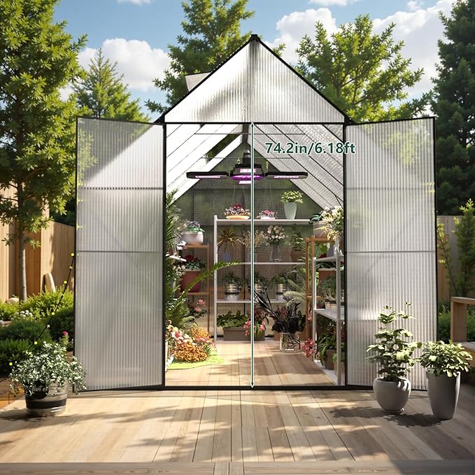 Green House for Outside Greenhouse for Outdoor Walk-in Garden Greenhouses Heavy Duty Polycarbonate Greenhouse Backyard Green Houses (10x10)