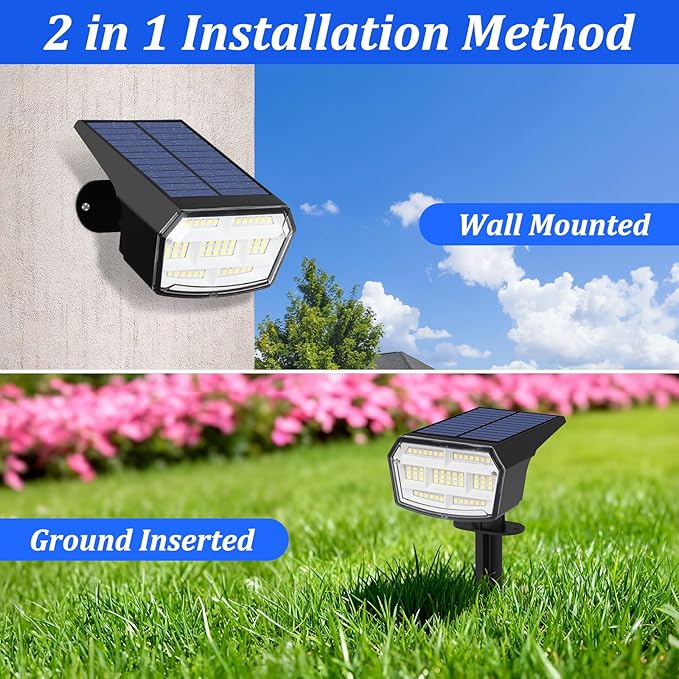 Sucolite 8-Pack Solar Spot Lights Outdoor Waterproof IP65 3 Lighting Modes 2-in-1 Solar Landscape Spotlights for Yard 59 LED Solar Powered Wall Lights for Garden Pathway Driveway Walkway Cool White