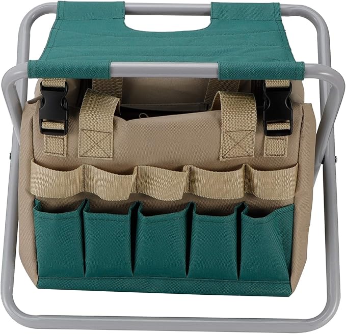 Zerodis Folding Gardening Stool with Detachable Storage Tote Bag Workseats Storage Tote Bag 600D Oxford Cloth Portable Garden Tools Set Organizer Chair for Fishing Camping Gardening