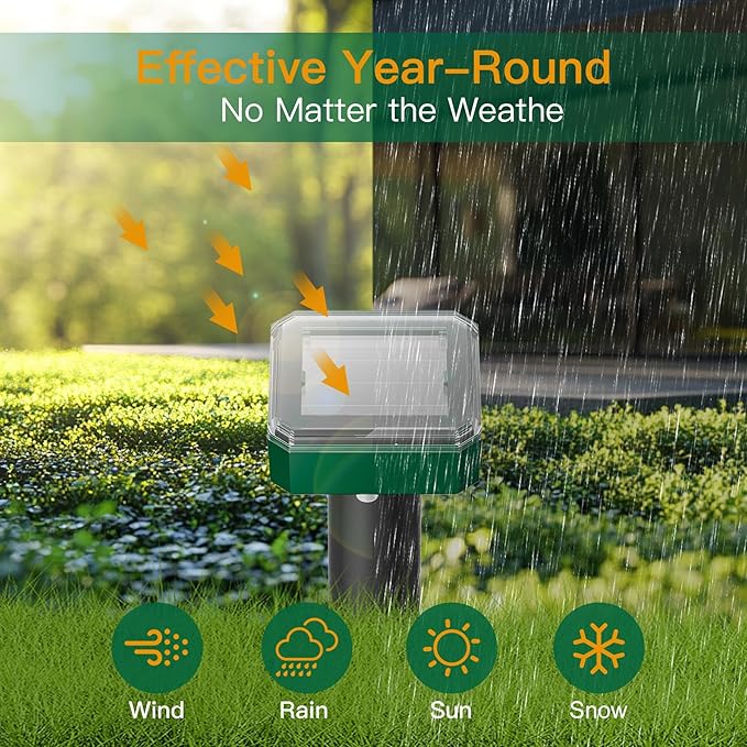 4 Pack Mole Repellent Solar Powered Vibrating Solar Mole Repellent Stakes for Voles Groundhogs Snakes &amp Gophers IP65 Waterproof Mole Deterrent for Yard Farm Lawn &amp Garden