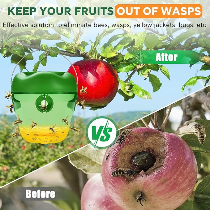 Wasp Trap Solar Wasp Traps Hanging Reusable Yellow Jacket Trap with LED Light Wasps Killer Bee Hornet Traps for Outside Orchard Farm Garden Patio Courtyard