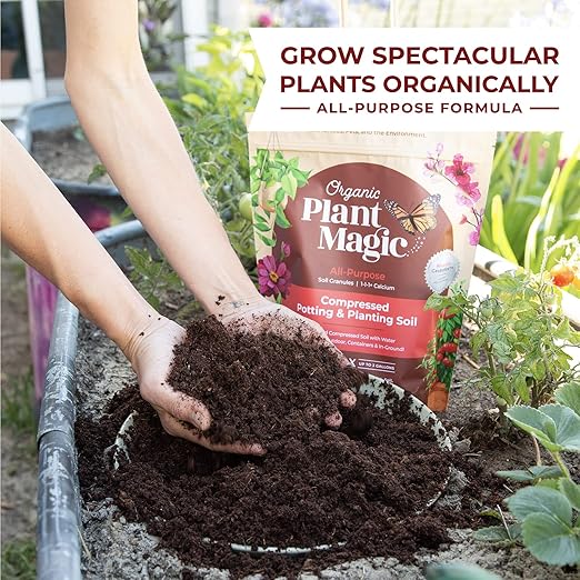 Organic Plant Magic Compressed Organic Potting Soil for Garden Plants &amp Vegetables + Truly Organic™ Slow Release Granular Fertilizer